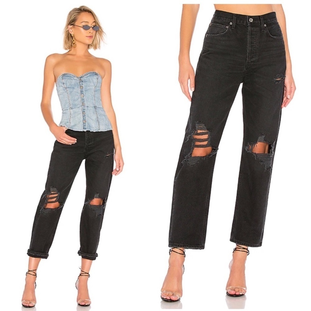 AGOLDE 90's Fit in Audio Black Wash Distressed Raw Hem Size 23